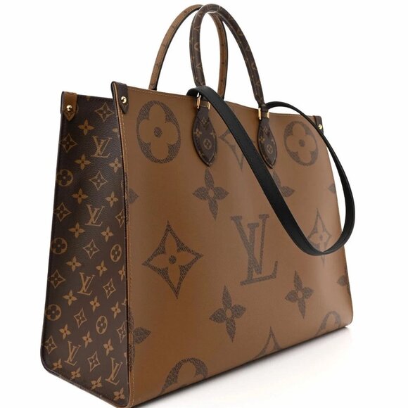 LOUIS VUITTON MONOGRAM REVERSE GIANT CANVAS ON THE GO GM BAG DARK BROWN RED - Picture 2 of 5